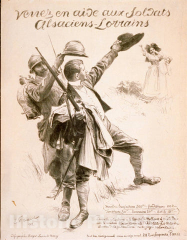 Vintage Poster -  Venez en aide aux soldats Alsaciens - Lorraines., Historic Wall Art
