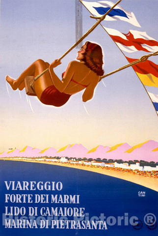 Vintage Poster - Viareggio, Forte dei Marmi, Lido di Camaiore, Marina di Pietrasanta - Cantini., Historic Wall Art