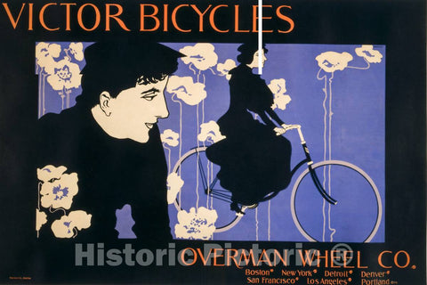 Vintage Poster -  Victor Bicycles Overman Wheel Co.  -  Bradley., Historic Wall Art