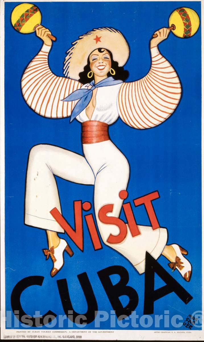 Vintage Poster -  Visit Cuba -  Massaguer., Historic Wall Art