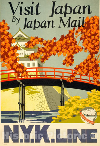 Vintage Poster -  Visit Japan by Japan Mail, N.Y.K. Line -  Yoshi., Historic Wall Art