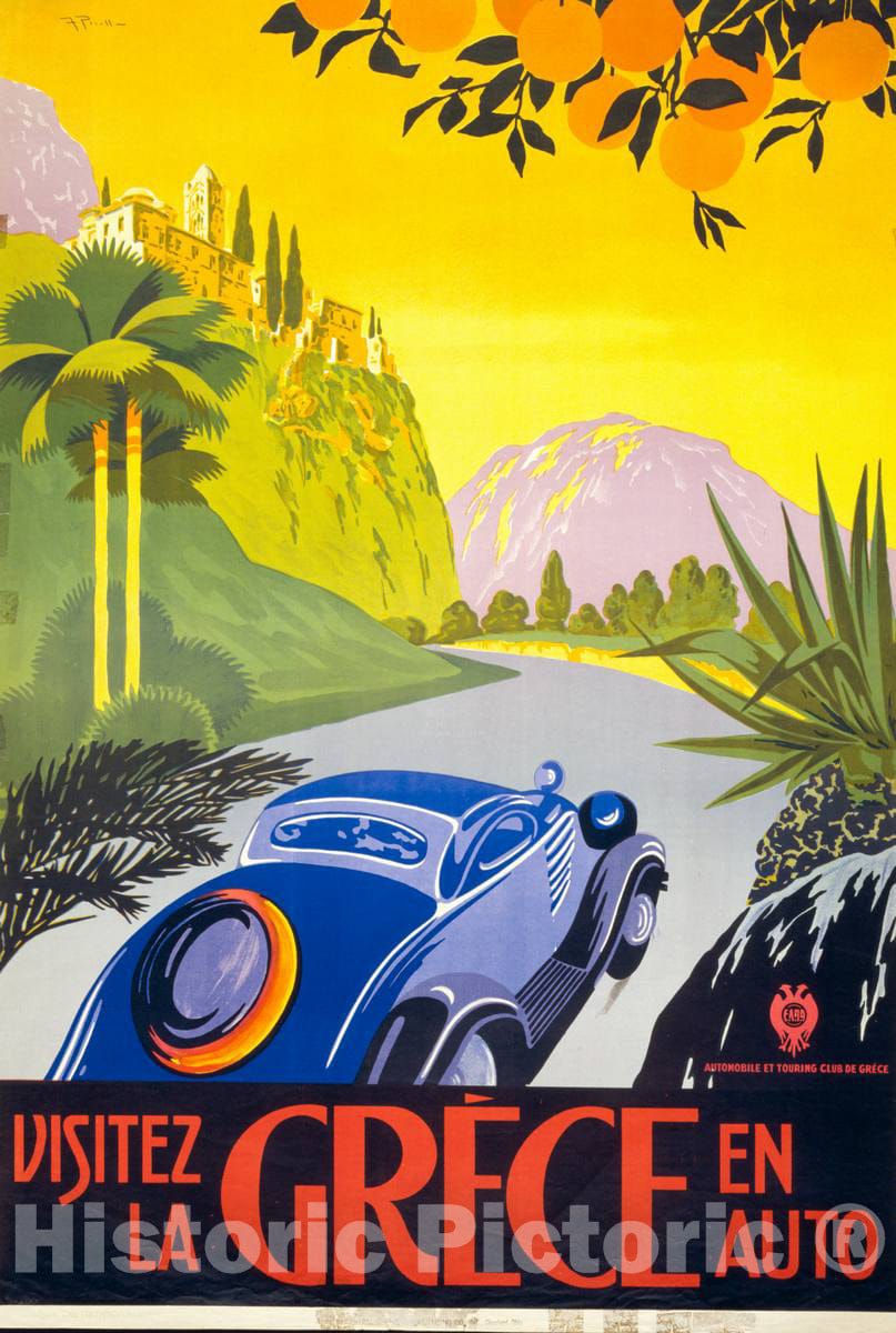 Vintage Poster - Visitez la GrÃ¨ce en auto, Historic Wall Art