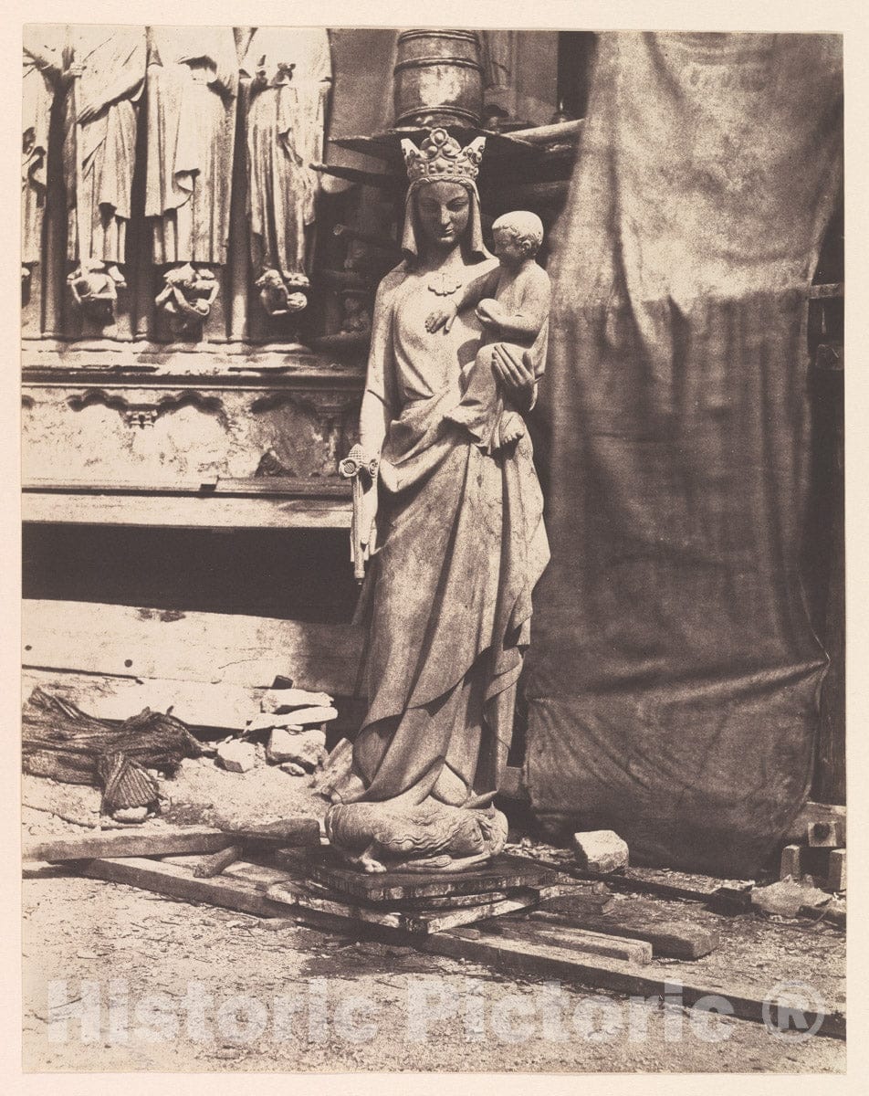 Photo Print : Auguste Mestral - Sculpture of Virgin and Child, Notre Dame, Paris : Vintage Wall Art