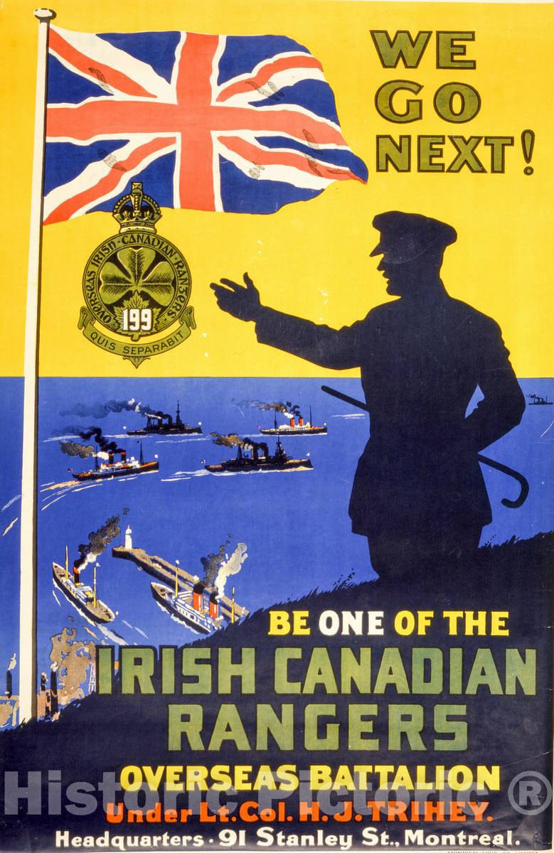 Vintage Poster -  We go Next! Irish Canadian Rangers., Historic Wall Art