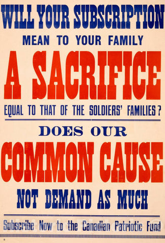 Vintage Poster -  Will Your Subscription Mean to Your Family a Sacrifice Equal to That of The Soldiers' Families? Does Our Common Cause not Demand as Much, Historic Wall Art