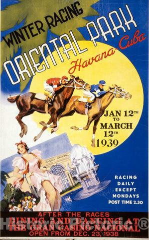 Vintage Poster -  Winter Racing, Oriental Park, Havana, Cuba, Historic Wall Art