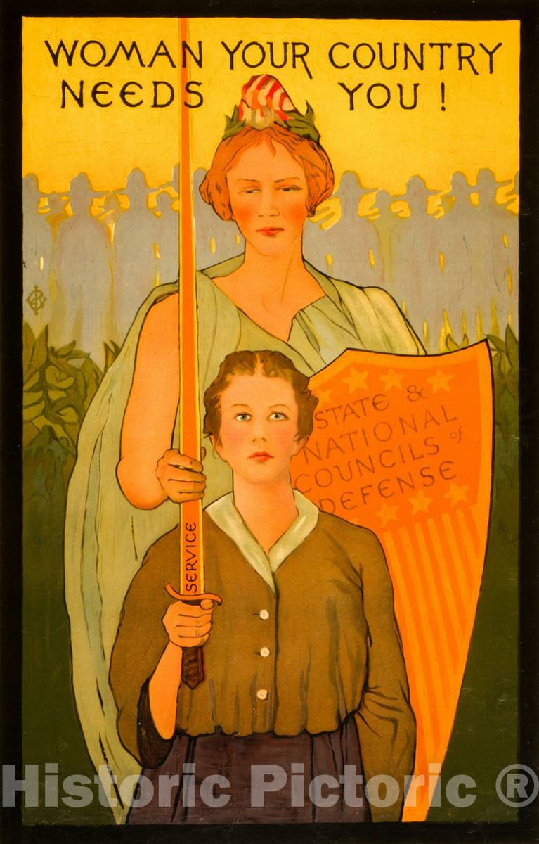 Vintage Poster -  Woman Your Country Needs You!, Historic Wall Art
