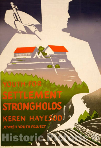 Vintage Poster -  Youth for Settlement strongholds Keren Hayesod Jewish Youth Project., Historic Wall Art