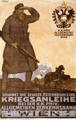 Vintage Poster -  Zeichnet die sechste Ã–sterreichische kriegsanleihe -  W. KÃ¼hn, Innsbruck., Historic Wall Art