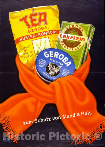 Vintage Poster -  Zum Schutz von Mund & Hals -  EDI Hauri., Historic Wall Art