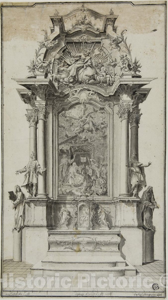 Art Print : Study for an Altar Containing a Painting of the Adoration of the Shepherds, Carl Joseph Haringer, c 1767, Vintage Wall Decor :