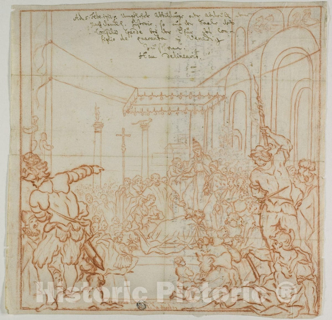 Art Print : Submission of the Emperor Frederick Barbarossa to Pope Alexander III, Federico Zuccaro, 1712, Vintage Wall Decor :
