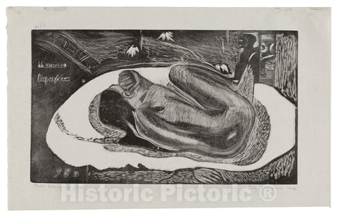 Art Print : Manao tupapau (She Thinks of the Ghost or The Ghost Thinks of Her), from the Noa Noa Suite, Paul Gauguin, c 1893, Vintage Wall Decor :