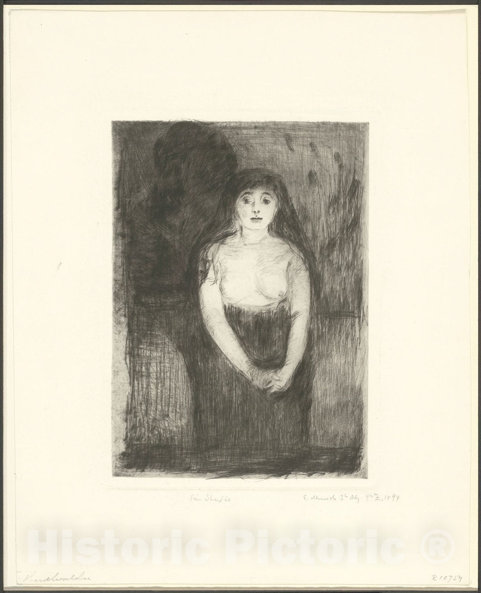 Art Print : Study of a Model, Edvard Munch, c 1894, Vintage Wall Decor :