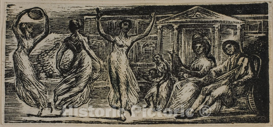Art Print : Menalcas Watching Women Dance, from The Pastorals of Virgil, William Blake, 1821, Vintage Wall Decor :