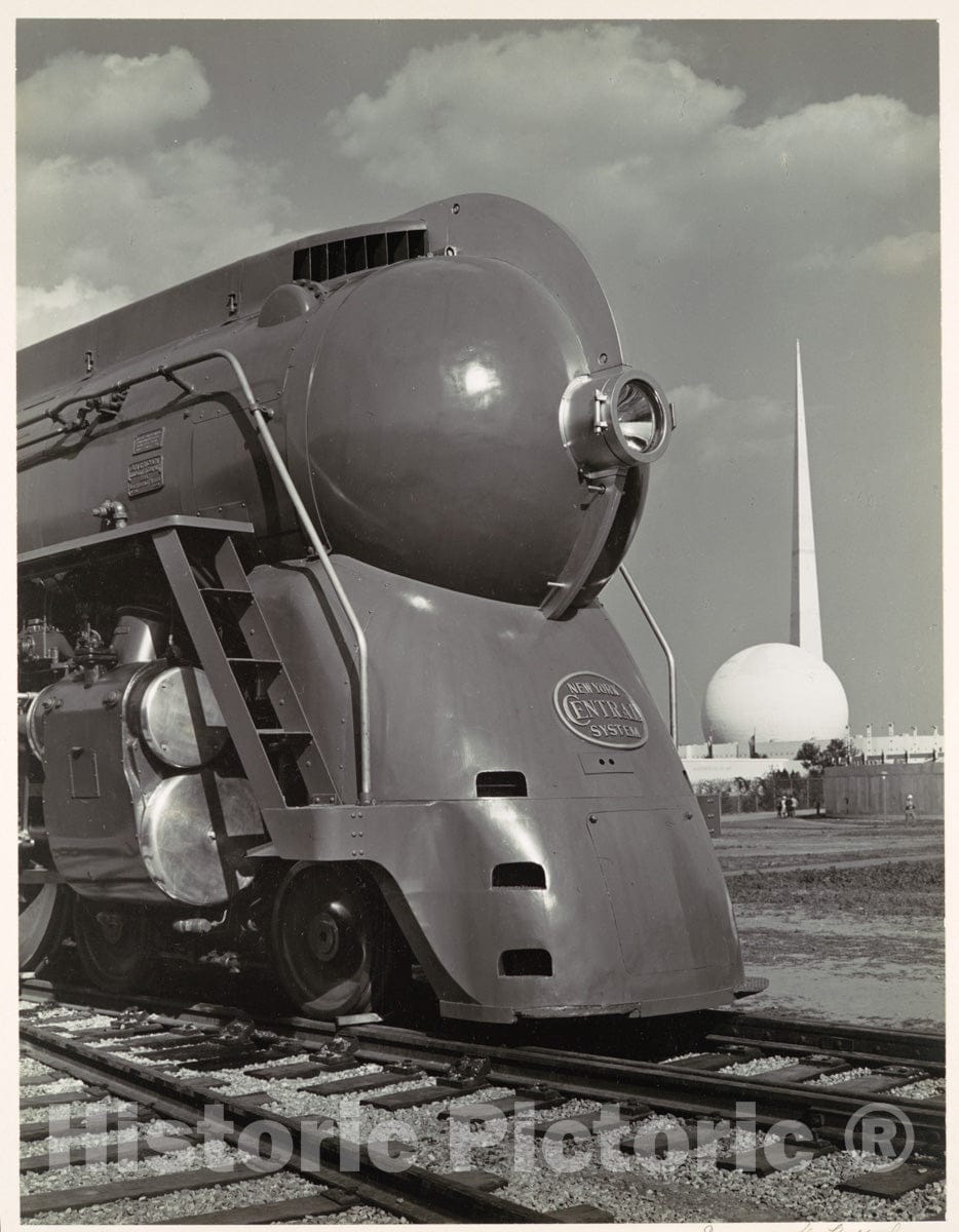 Photo Print : Samuel H. Gottscho - Locomotive, with Entrance to Perisphere of 1939 New York World's Fair in Background : Vintage Wall Art