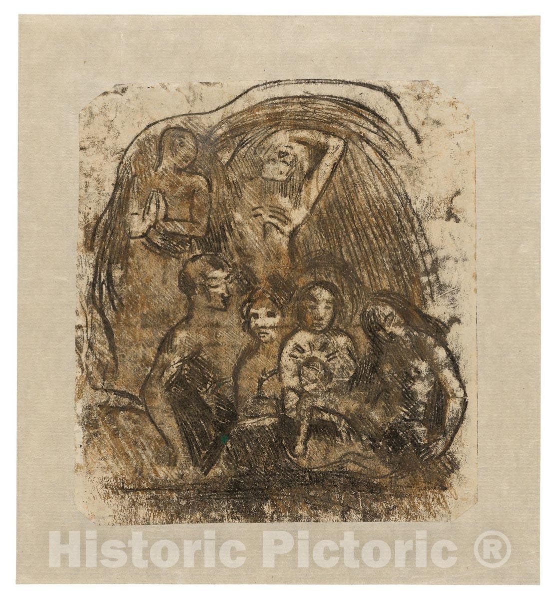 Art Print : Nativity (Mother and Child Surrounded by Five Figures), Paul Gauguin, c.1900, Vintage Wall Decor :