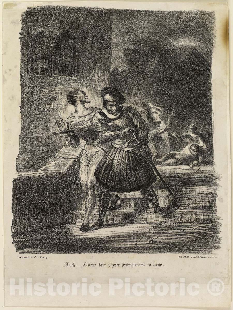 Art Print : Mephistopheles and Faust Fleeing after the Duel, EugÃ¨ne Delacroix, 1828, Vintage Wall Decor :