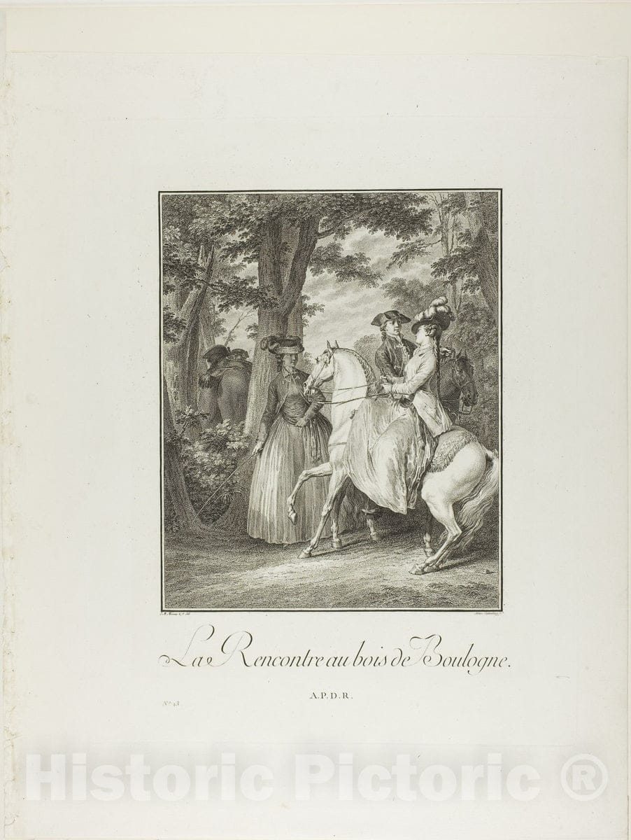 Art Print : Meeting in the Woods of Boulogne, from Monument du Costume Physique et Moral de la fin du Dix-huitiÃ¨me siÃ¨cle, Heinrich Guttenberg, c.1774, Vintage Wall Decor :