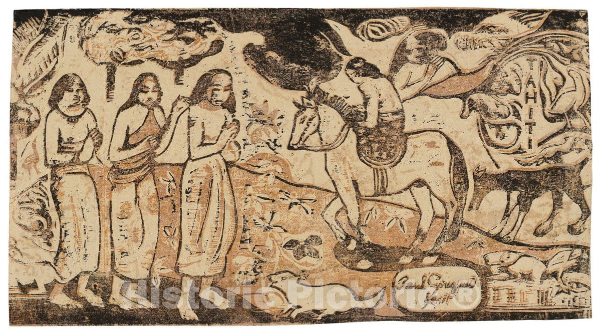 Art Print : Change of Residence, from the Suite of Late Wood-Block Prints, Paul Gauguin, c.1948, Vintage Wall Decor :