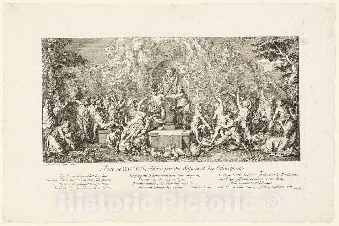 Art Print : Festival of Bacchus Celebrated by Satyrs and Bacchantes, Claude Gillot, c.1660, Vintage Wall Decor :