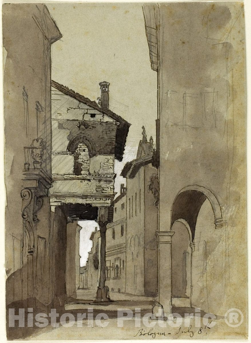 Art Print : Street in Bologna, John Ruskin, c.1645, Vintage Wall Decor :