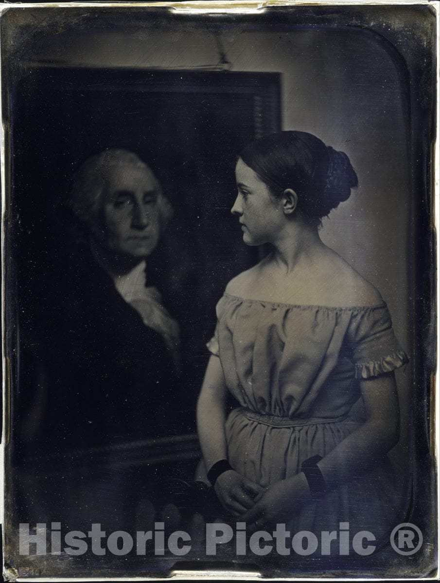 Photo Print : Southworth and Hawes - Girl with Portrait of George Washingtion : Vintage Wall Art