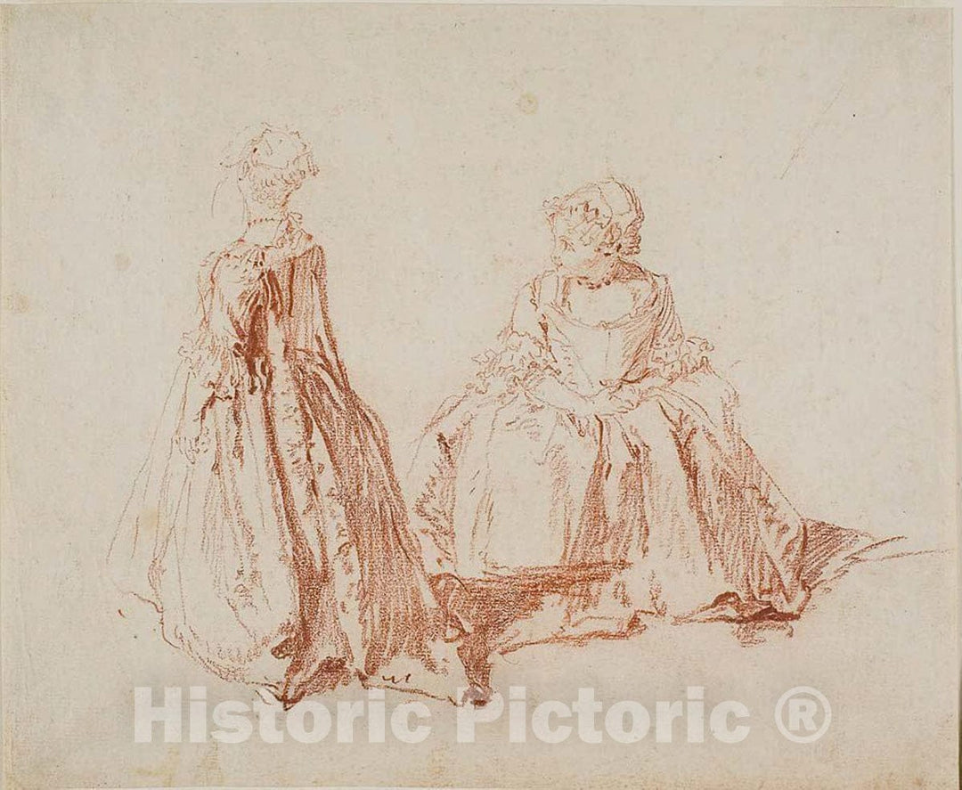 Art Print : Study of Two Small Girls, Nicolas Lancret, c.1600, Vintage Wall Decor :