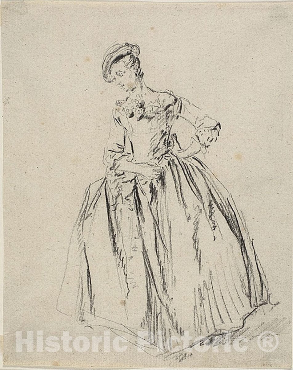 Art Print : Study: Young Woman Standing Hand on Hip, Nicolas Lancret, c.1902, Vintage Wall Decor :