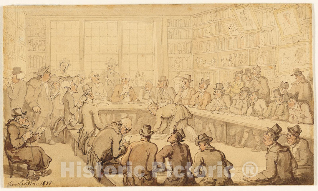 Art Print : Study for Dr. Syntax at a Book Auction, Thomas Rowlandson, c.1551, Vintage Wall Decor :