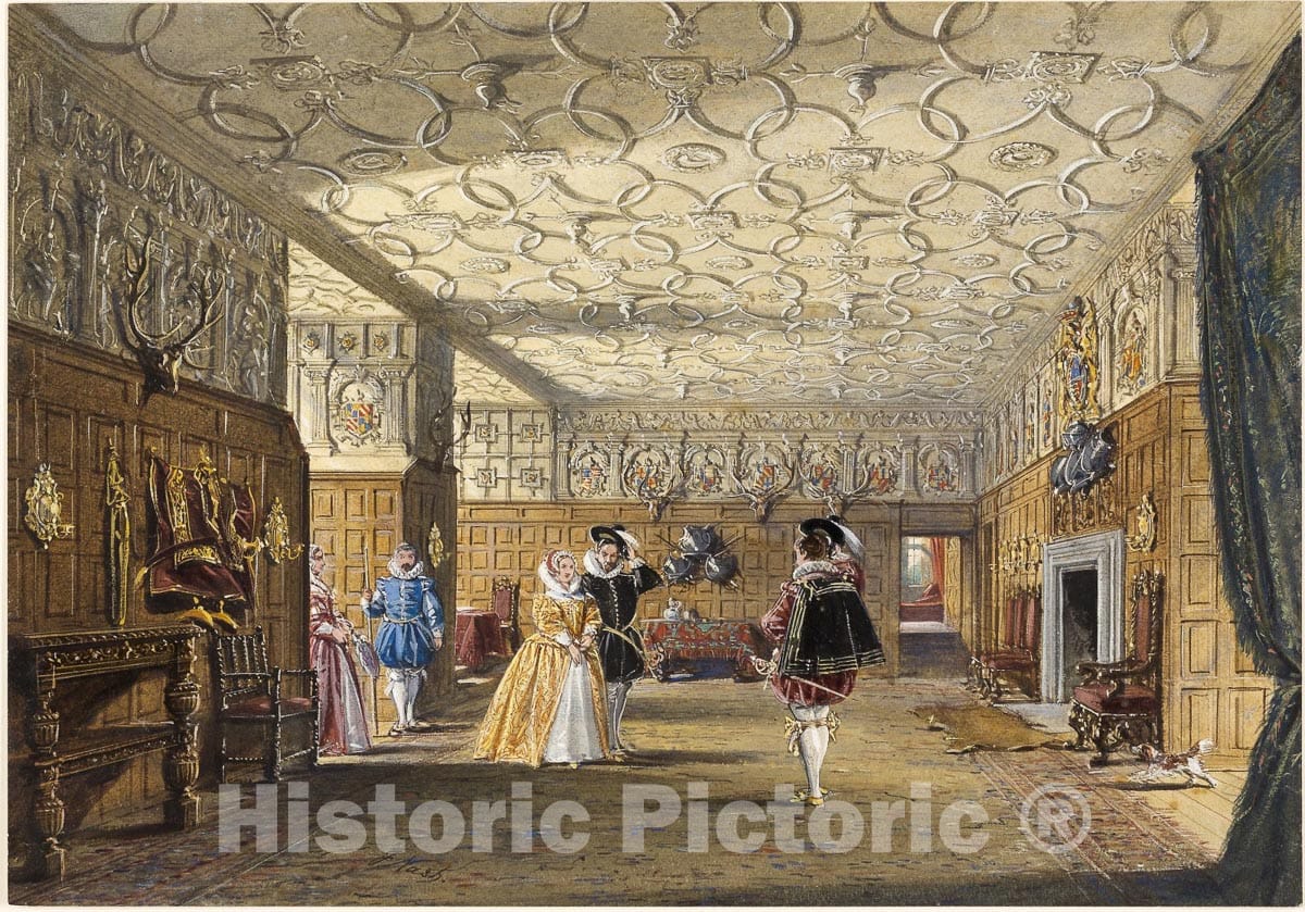 Art Print : The Hall, Levens, Westmoreland, Joseph Nash, c.1832, Vintage Wall Decor :