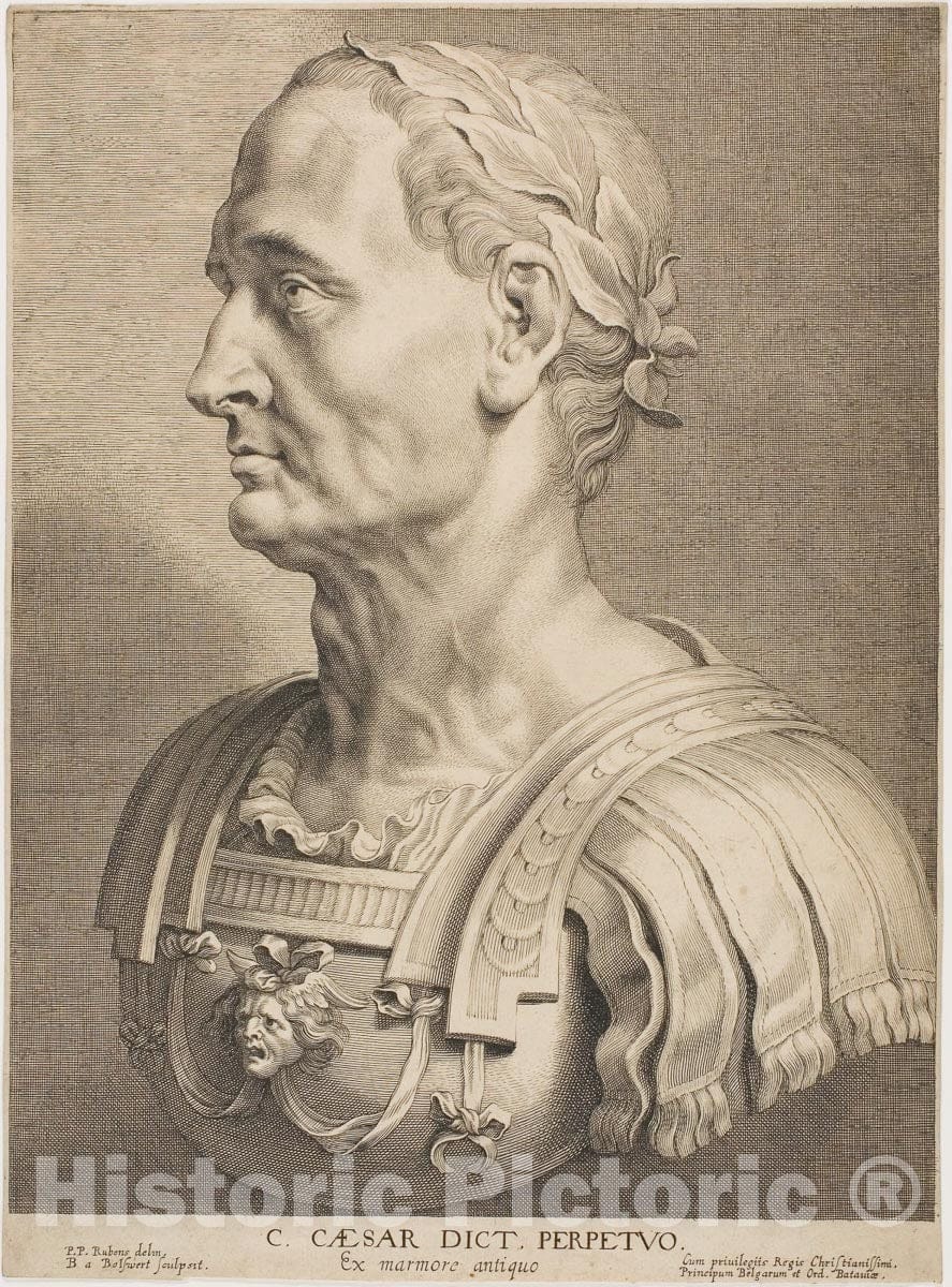 Art Print : Julius Caesar, Perpetual Dictator, from Twelve Famous Greek and Roman Men, BoÃ«tius Adamsz. Bolswert , c.1554, Vintage Wall Decor :