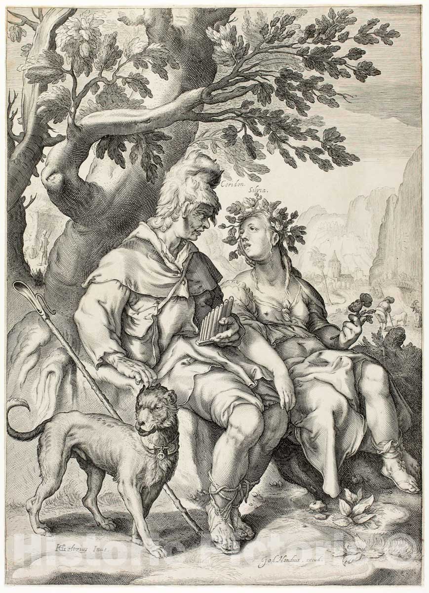 Art Print : Corydon and Sylvia, Jacob Matham, c.1696, Vintage Wall Decor :
