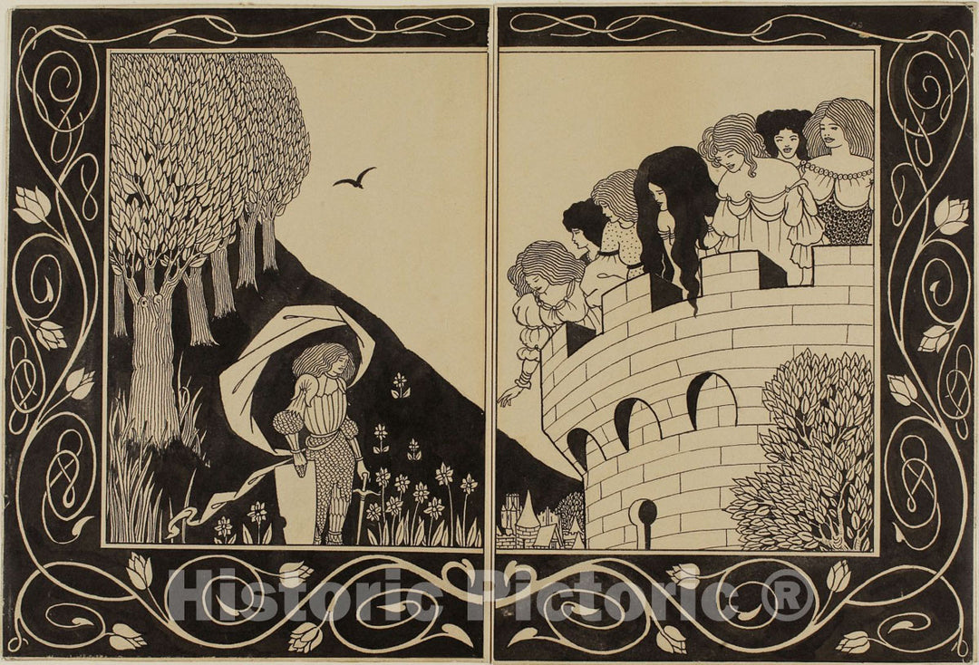 Art Print : Study for How a Devil in Womans Likeness Would Have Tempted Sir Bors, Aubrey Vincent Beardsley, c.1613, Vintage Wall Decor :