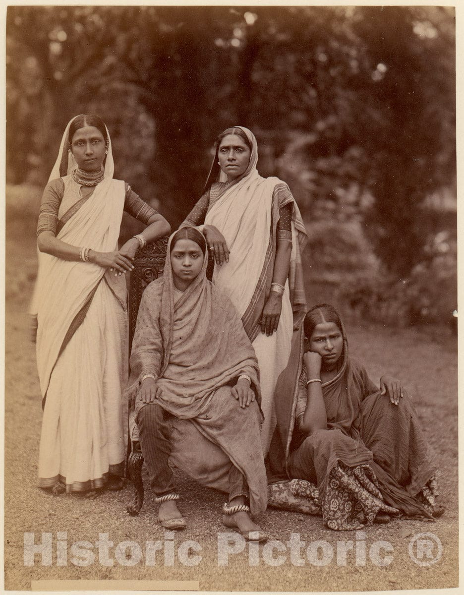 Photo Print : Four Hindu Women, One Seated in a Chair, Outdoors : Vintage Wall Art