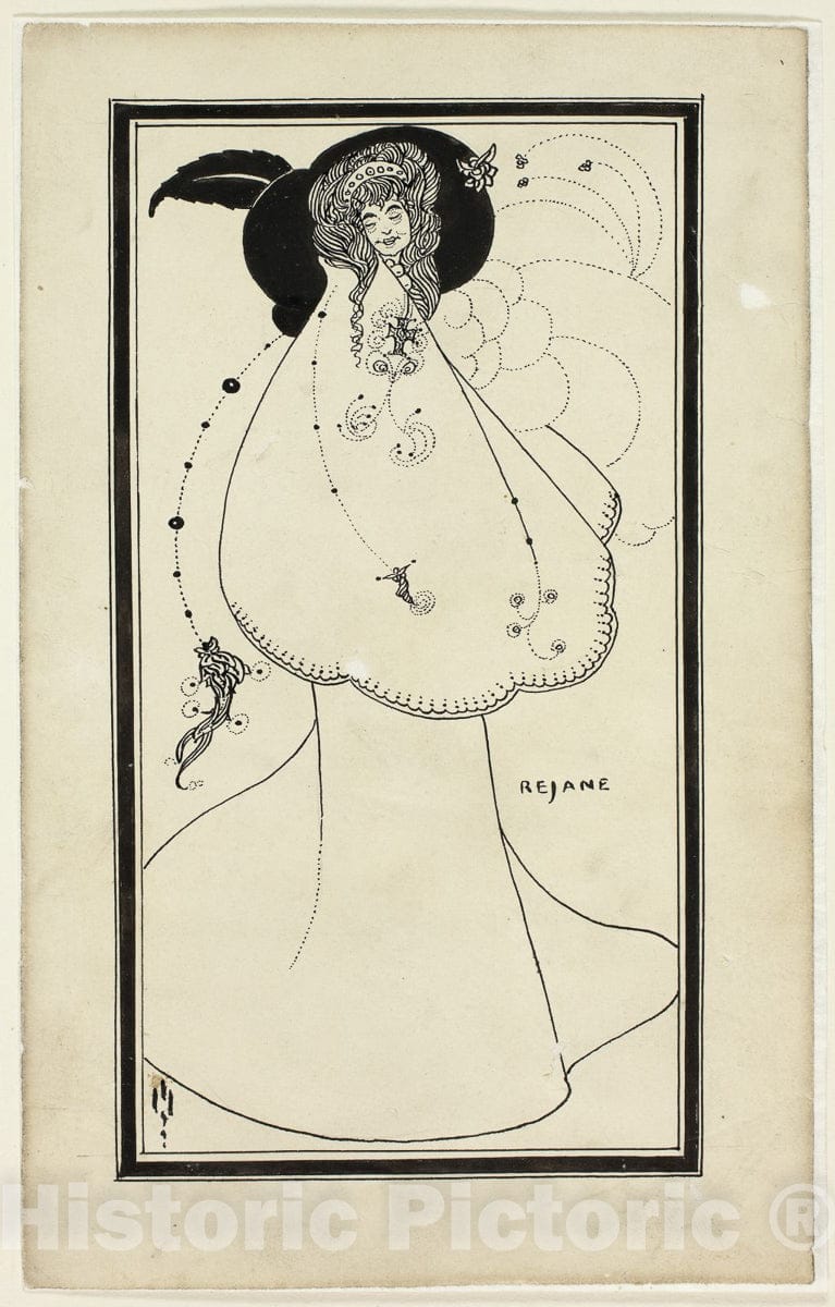 Art Print : Madame Rejane, Imitator of Aubrey Vincent Beardsley, c 1936, Vintage Wall Decor :