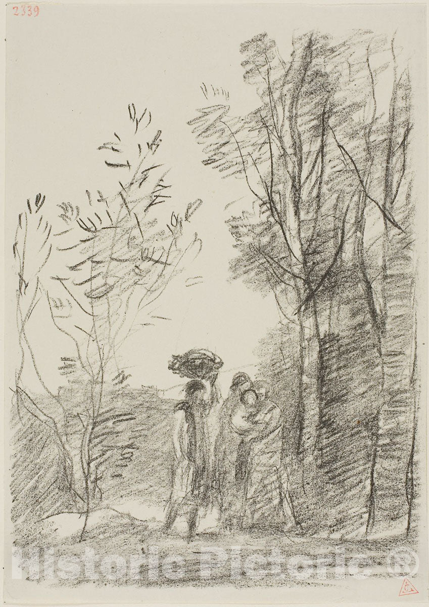 Art Print : Meeting in the Woods, Jean Baptiste Camille Corot, c 1889, Vintage Wall Decor :