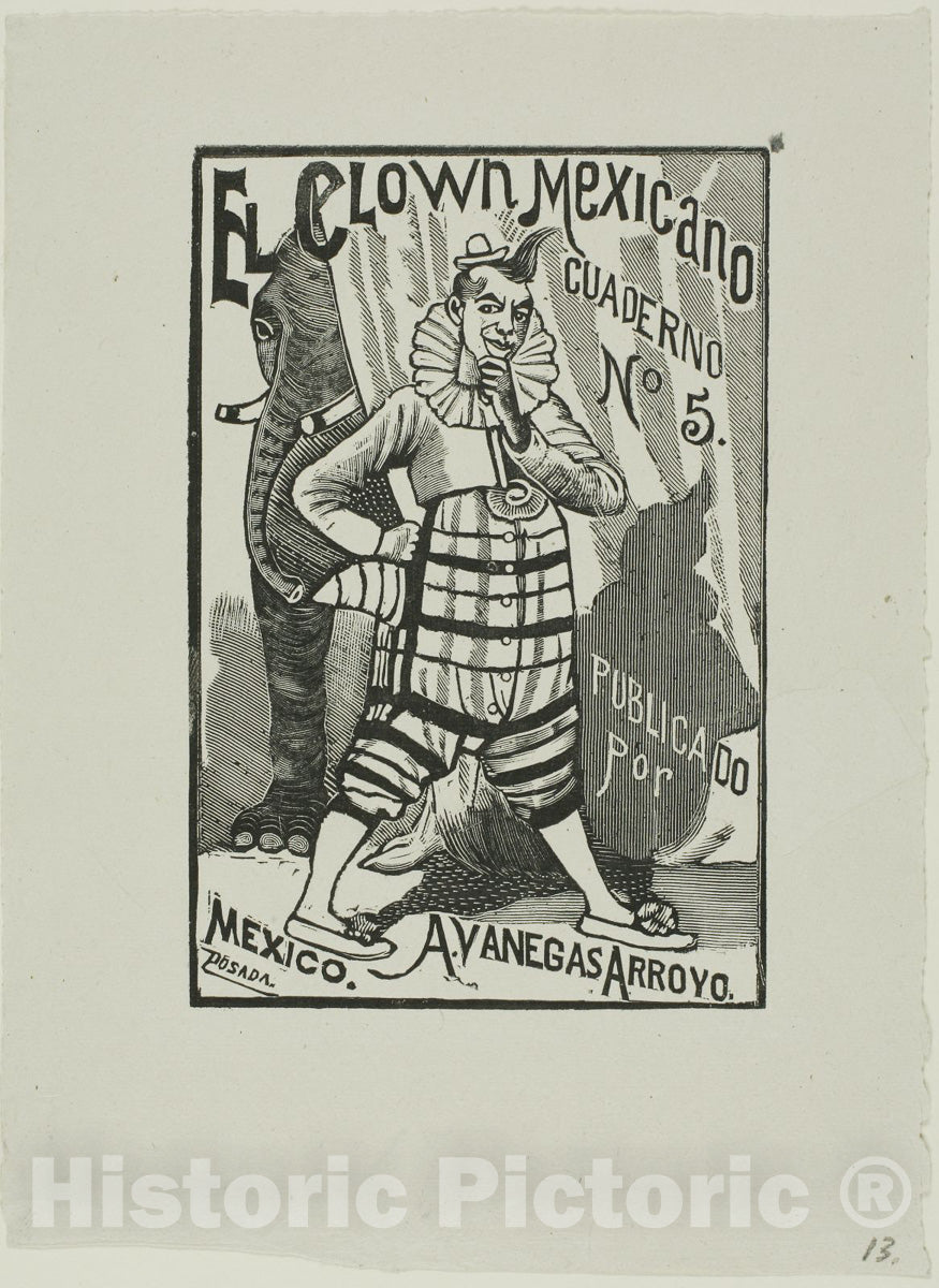 Art Print : Mexican Clown, no. 5, Jose Guadalupe Posada, c 1850, Vintage Wall Decor :