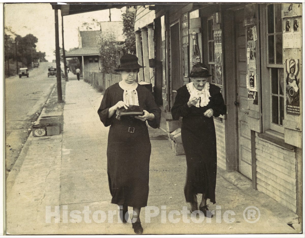 Photo Print : Ben Shahn - Street Scene, Natchez, Mississippi: Two Women Walking Along Sidewalk Before Storefront : Vintage Wall Art