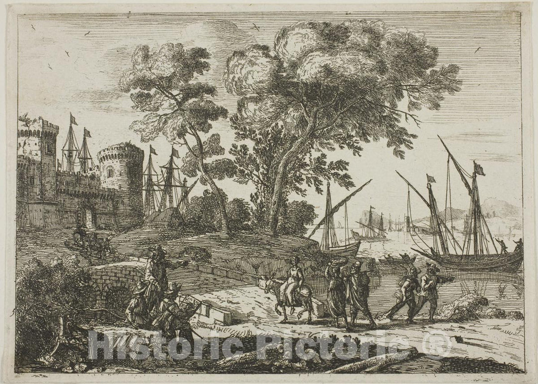 Art Print : Coast Scene with an Artist Drawing, Claude Lorrain, c 1934, Vintage Wall Decor :