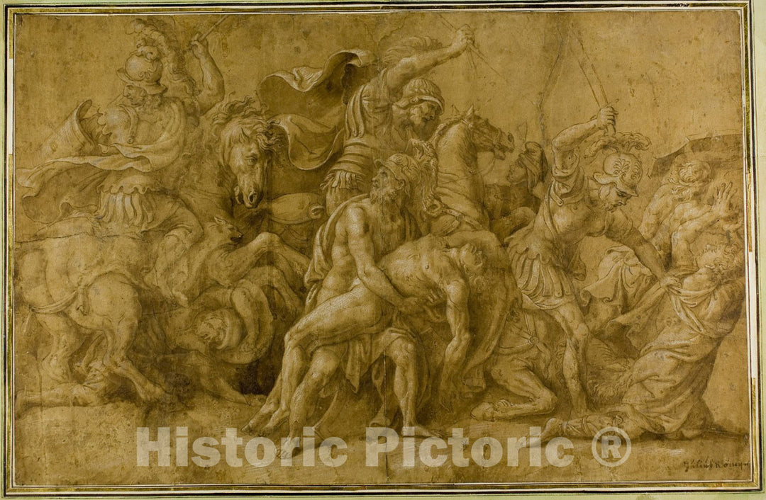 Art Print : Menelaus Holding the Body of Patroclus, Giulio Romano, c.1531, Vintage Wall Decor :