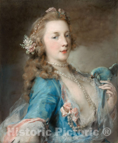 Art Print : A Young Lady with a Parrot, Rosalba Carriera, c.1962, Vintage Wall Decor :