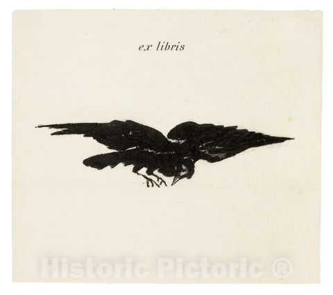 Art Print : Flying Raven: ex libris, from The Raven (Le Corbeau), edouard Manet, c.1895, Vintage Wall Decor :