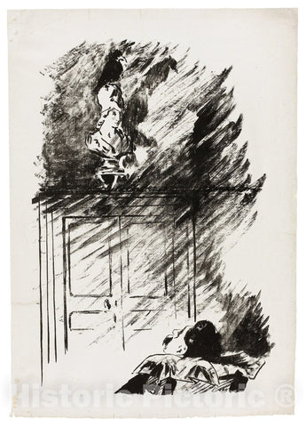Art Print : The Raven on the Bust of Pallas ("Perched upon a bust of Pallas..."), from The Raven (Le Corbeau), edouard Manet, c.1893, Vintage Wall Decor :