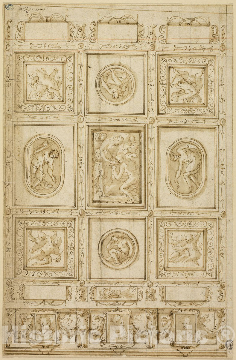 Art Print : Study for a Ceiling Decoration, with Rebecca and Eliezer at the Well, Giorgio Vasari, c.1624, Vintage Wall Decor :