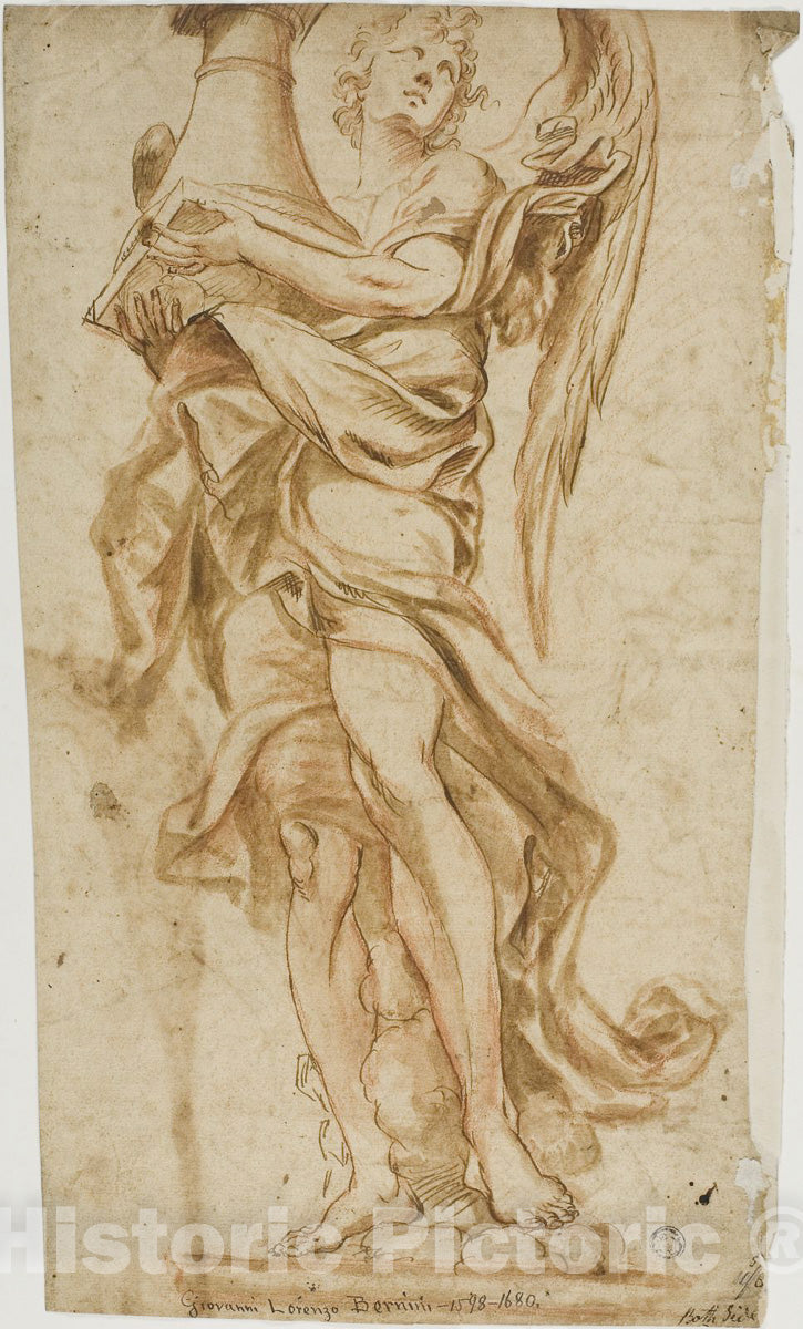 Art Print : Study after Berninis Angel sculpture at Ponte SantAngelo (recto); Copy of Africa Group (verso), Gian Lorenzo Bernini, c.1555, Vintage Wall Decor :