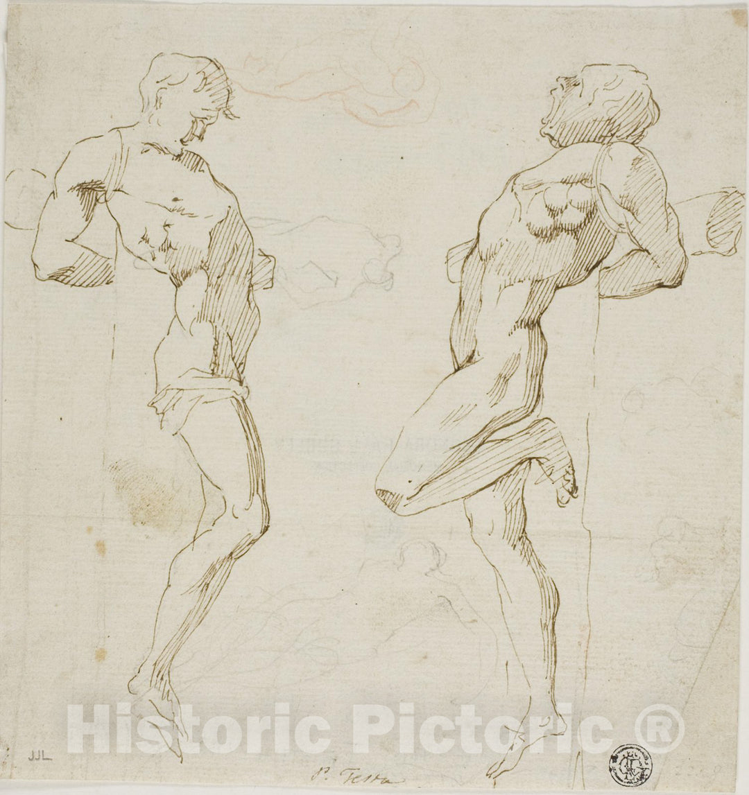 Art Print : Studies for Thieves on the Cross (recto), Sketch of Figures (verso), Pietro Testa, c.1946, Vintage Wall Decor :
