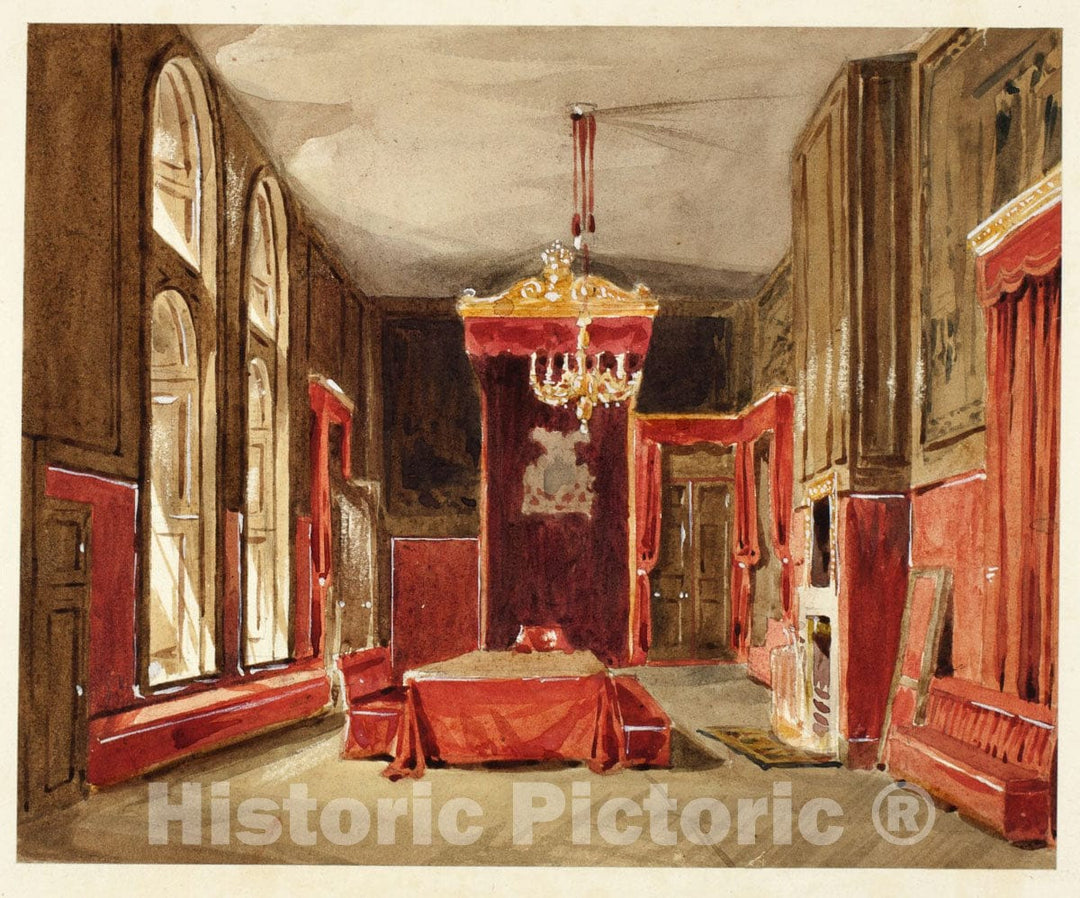 Art Print : Study for Drawing Room, St. James, from Microcosm of London, Augustus Charles Pugin, c 1968, Vintage Wall Decor :