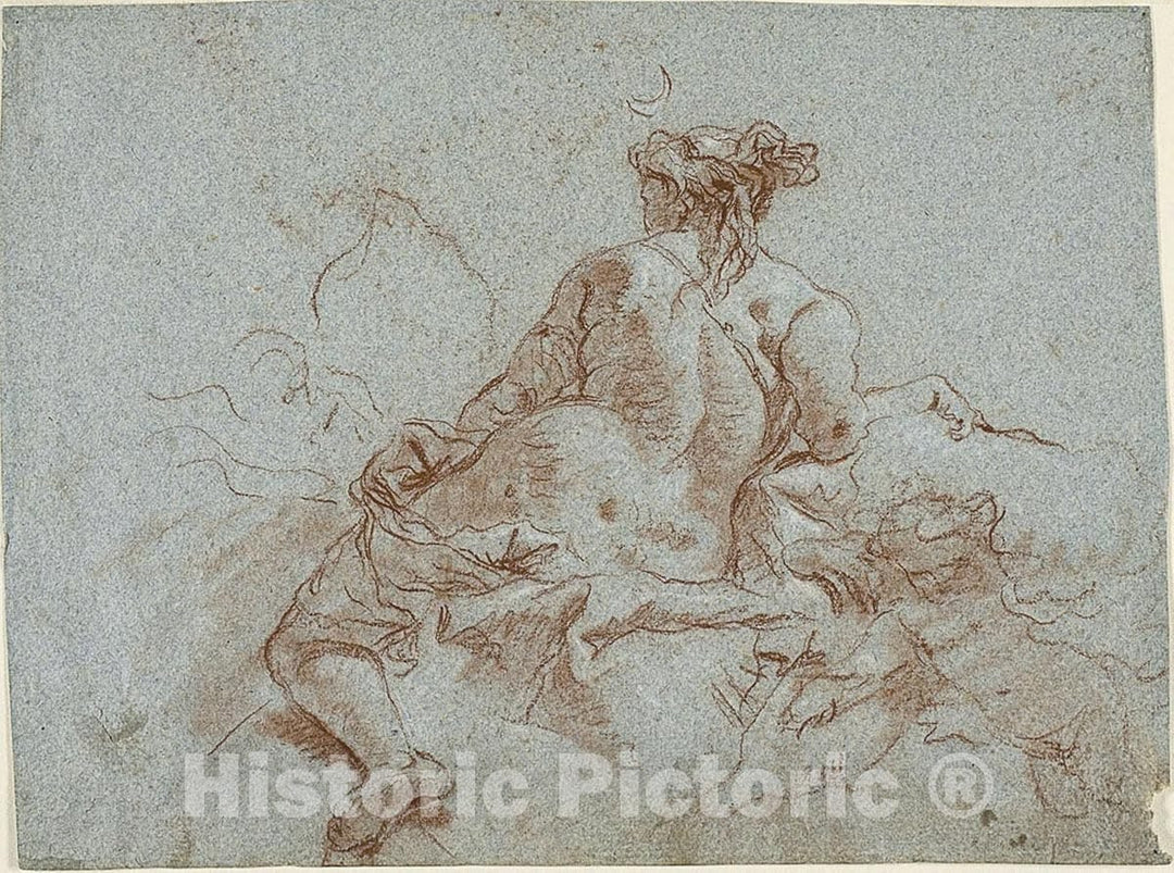Art Print : Study for Detail: The Goddess Diana, Giambattista Tiepolo, c.1685, Vintage Wall Decor :
