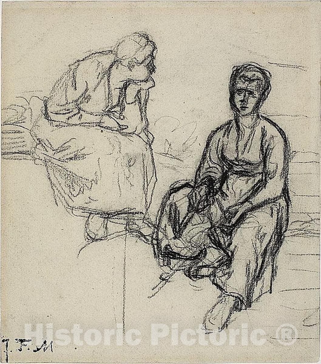 Art Print : Study (recto and verso), Jean FranÃ§ois Millet, c.1946, Vintage Wall Decor :